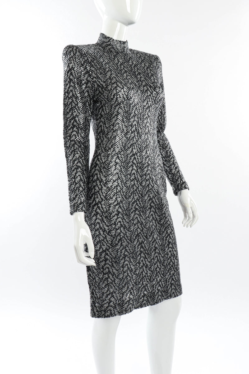 Vintage St. John Tiger Print Sequin Dress 3/4 front on mannequin @recessla