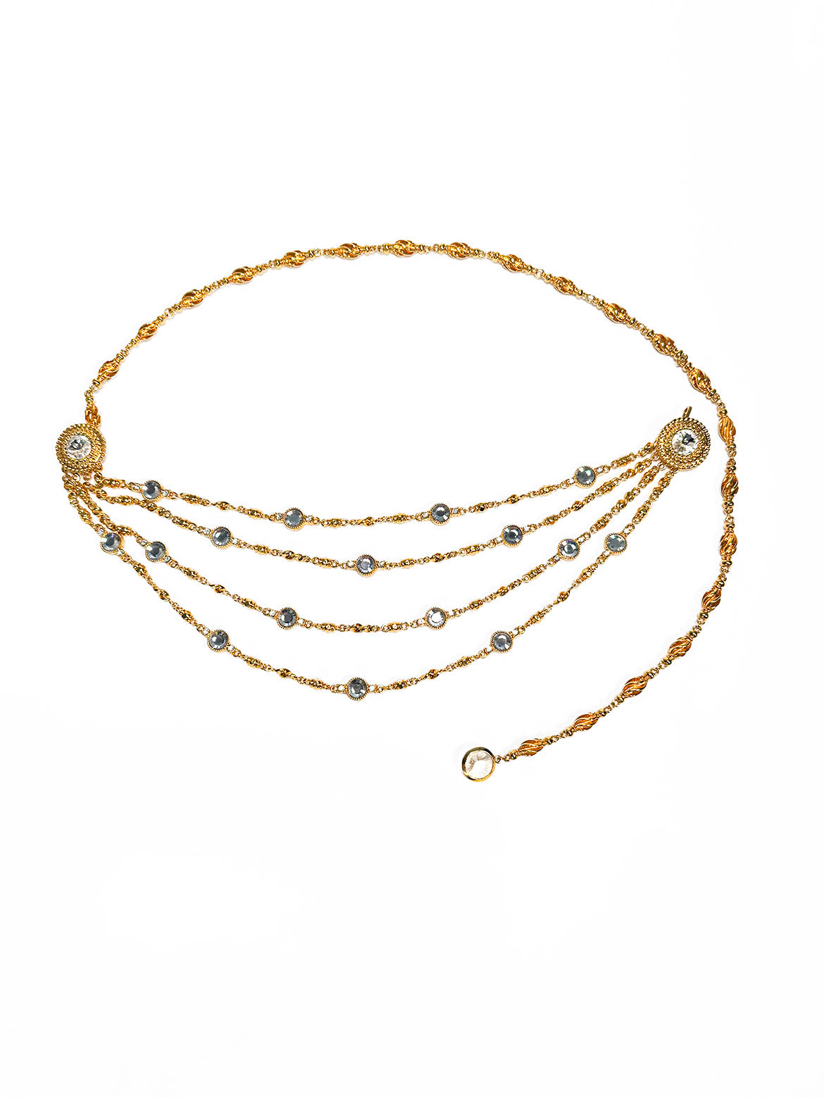 Vintage St. John Beaded Crystal Drape Belt front @recess la
