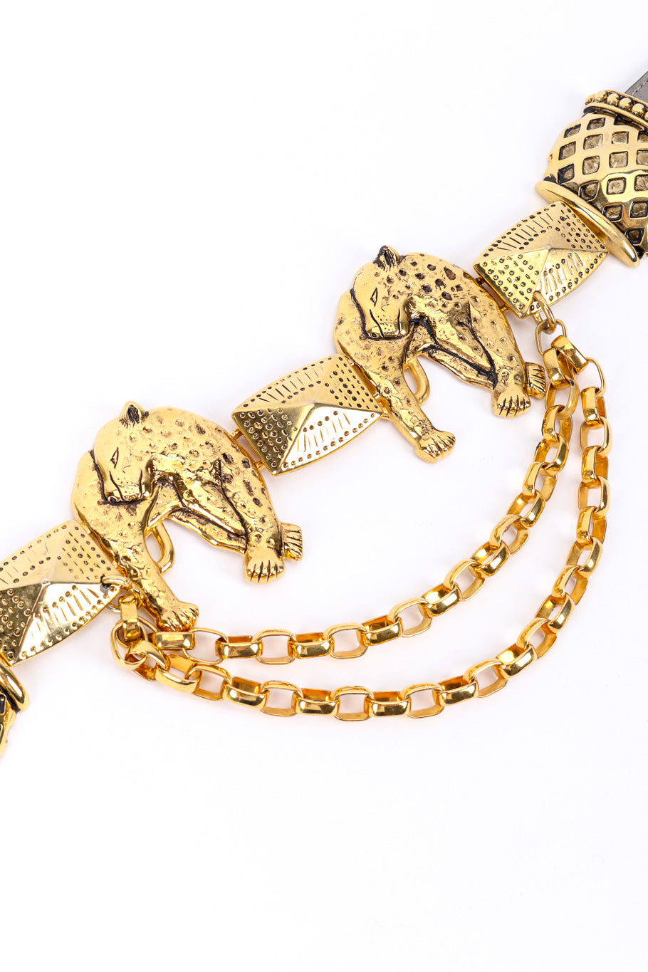 Vintage Streets Ahead Leopard Charm Chain Drop Belt charm and chain closeup @recessla