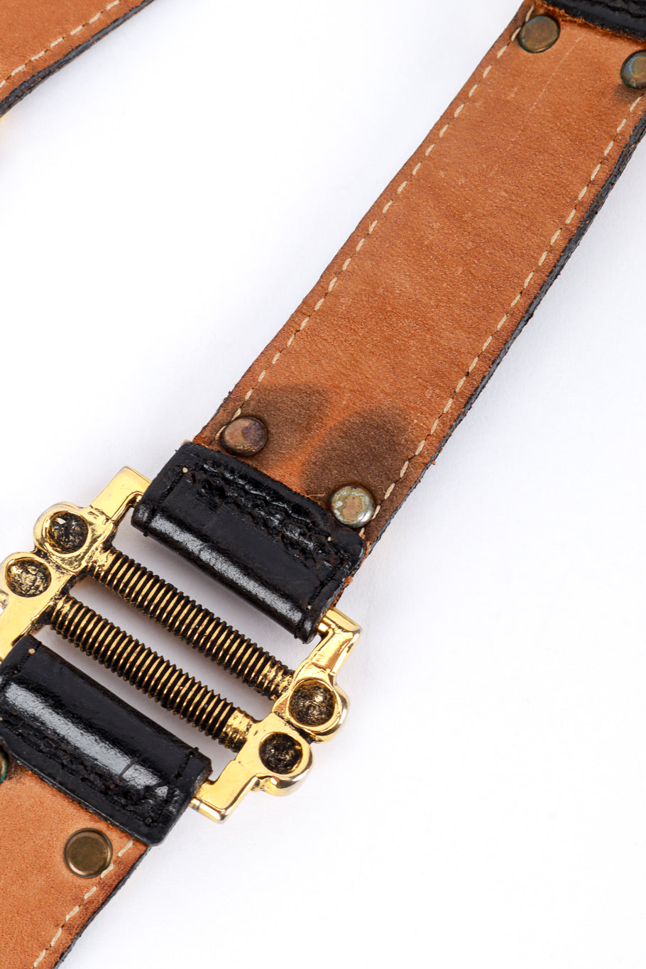 Vintage Streets Ahead Screw Stud Leather Belt stain and tarnish @recess la