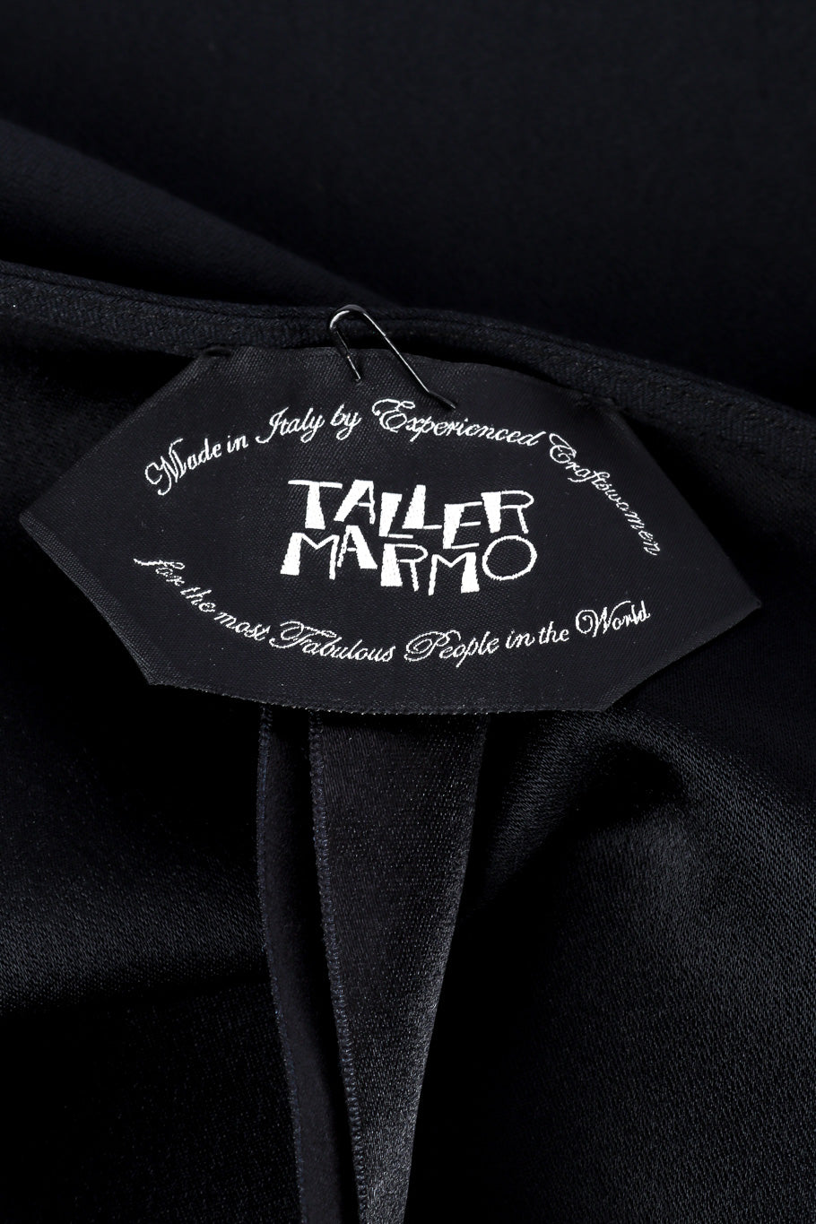 Taller Marmo Ubud One-Shoulder Feather Gown label closeup @Recessla