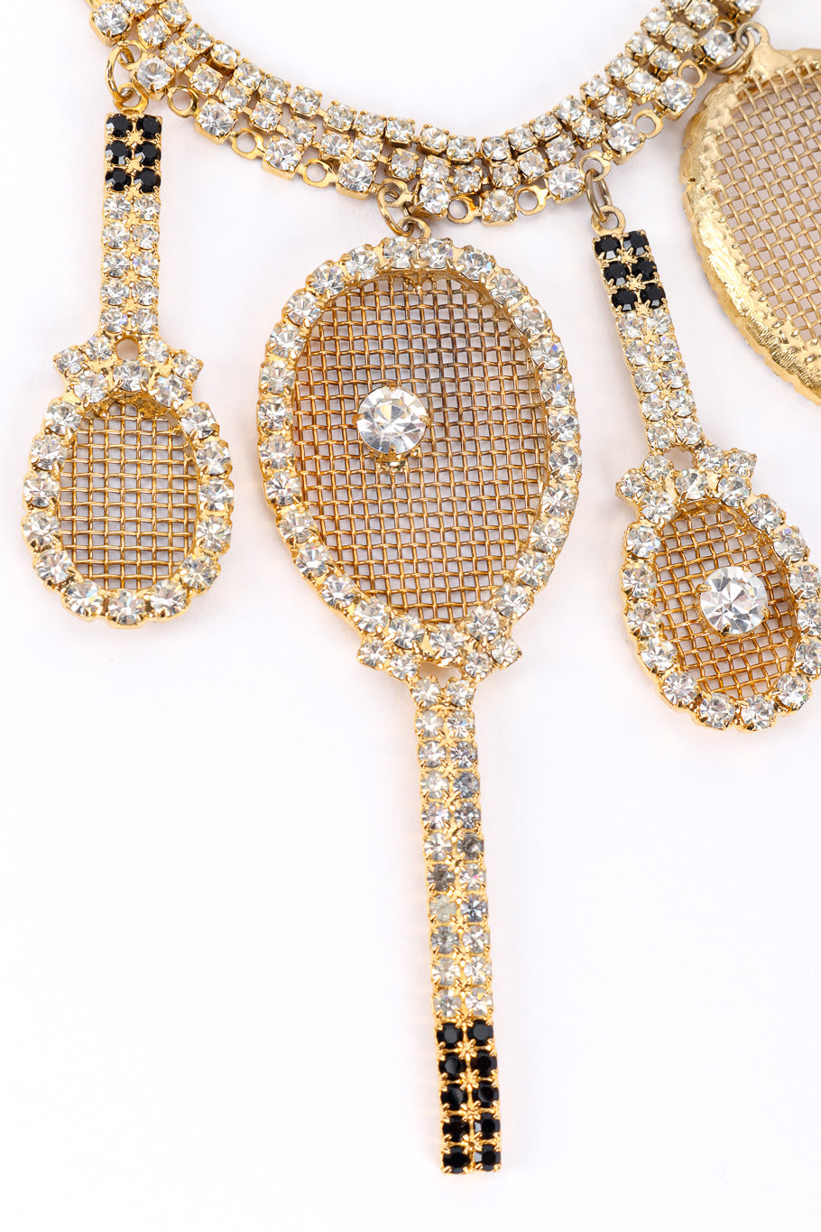 Vintage Dorothy Bauer Tennis Racket Charm Necklace hook clasp closeup of racket @Recessla