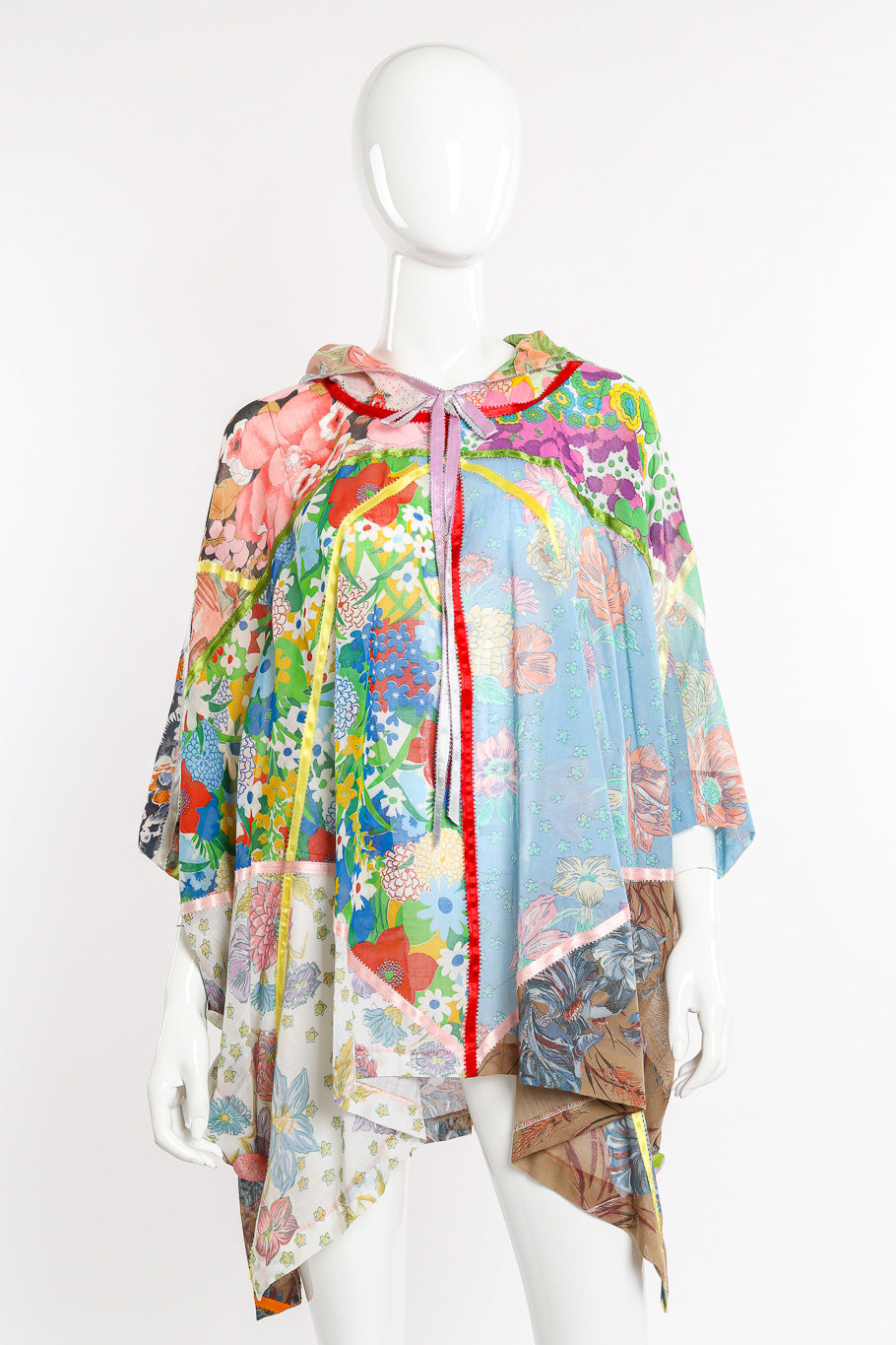 Vintage The French Clique Hooded Floral Patchwork Poncho II front view on mannequin @Recessla