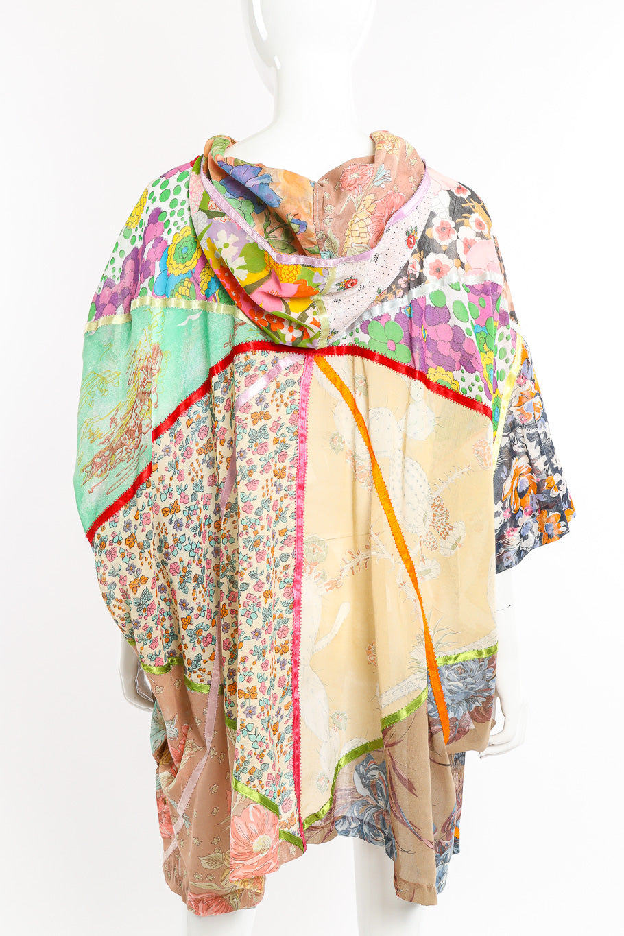 Vintage The French Clique Hooded Floral Patchwork Poncho II back view on mannequin @Recessla