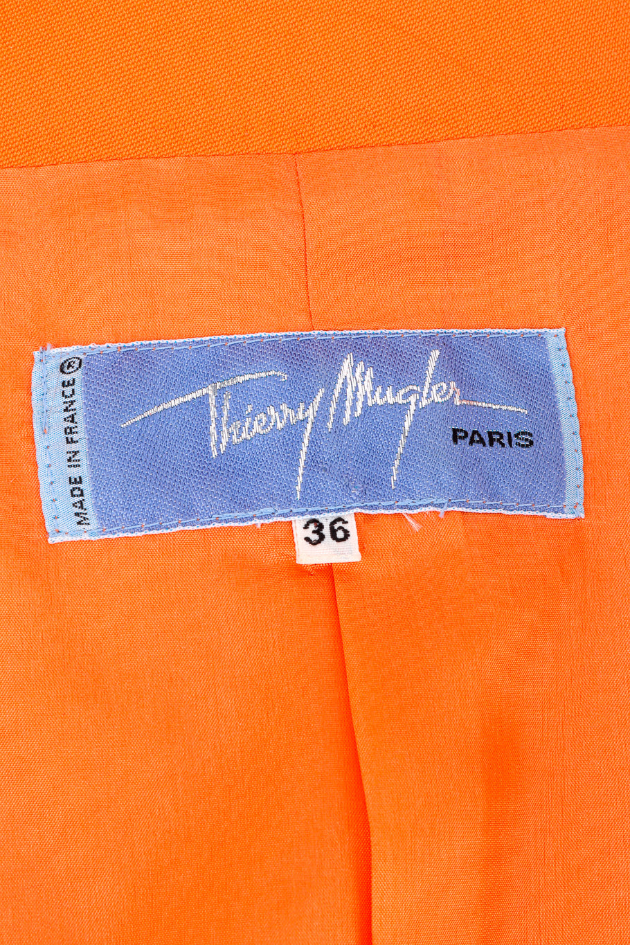 Thierry Mugler Off Shoulder Bubble Jacket signature label closeup @Recessla