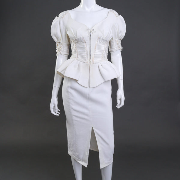 mugler peplum dress Vintage Thierry Mugler Laced Peplum Jacket Skirt Suit – Recess