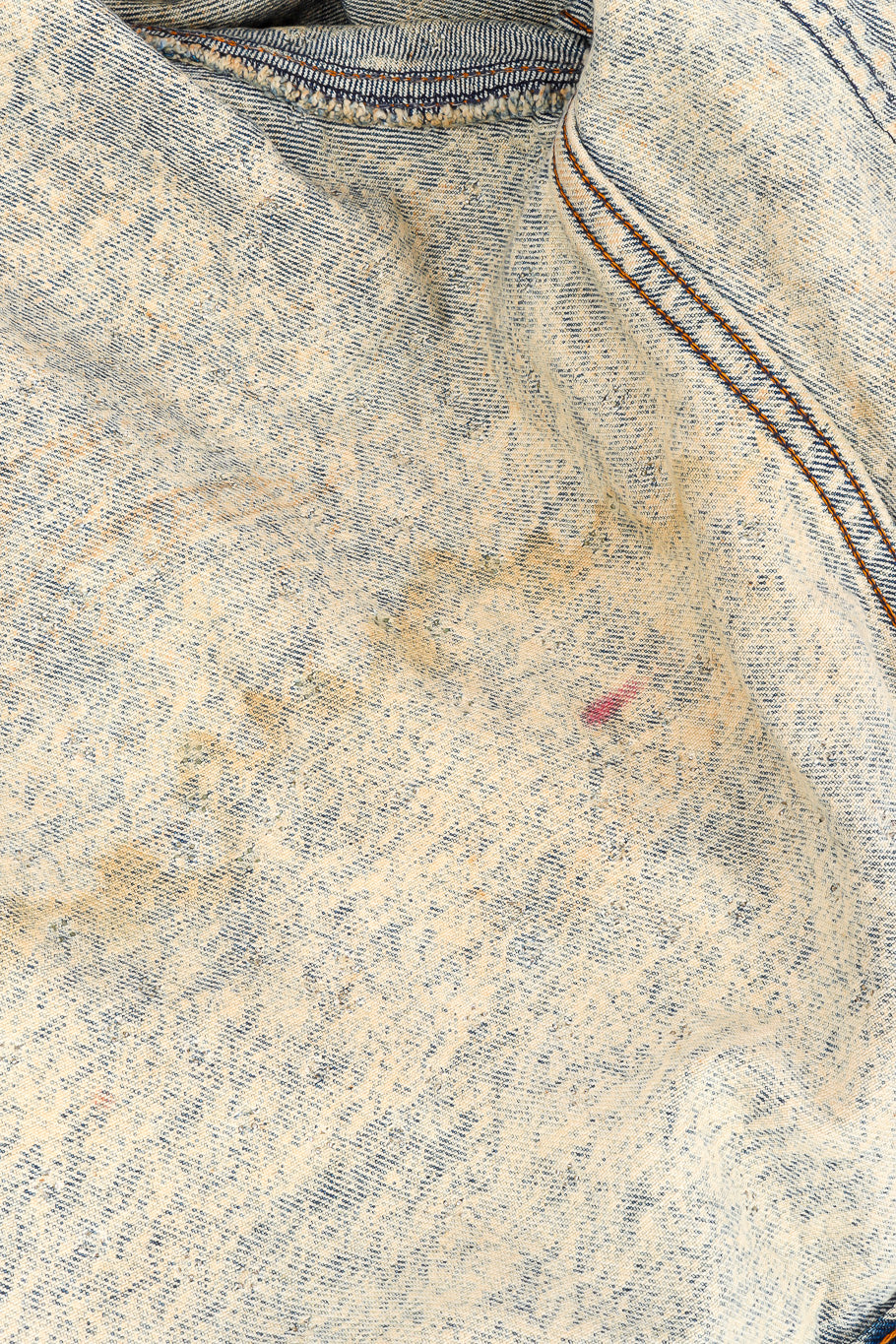 Vintage Tony Alamo The Big Apple Denim Jacket view of stain closeup @Recessla