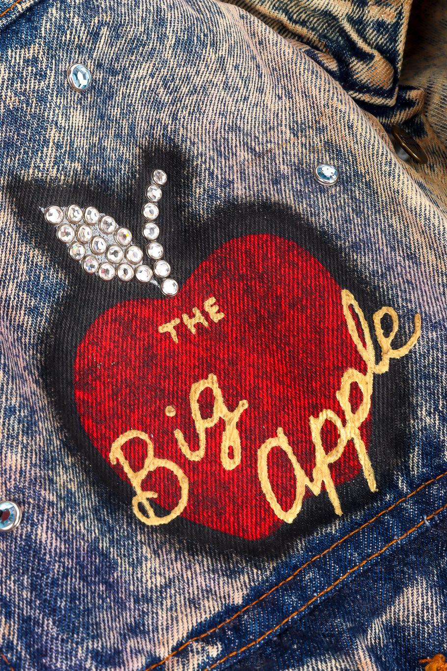 Vintage Tony Alamo The Big Apple Denim Jacket the big apple artwork closeup @Recessla