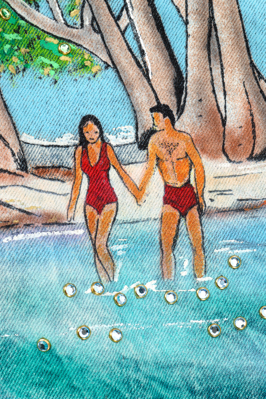 Vintage Tony Alamo Florida Denim Jacket illustration of couple on beach closeup @Recessla