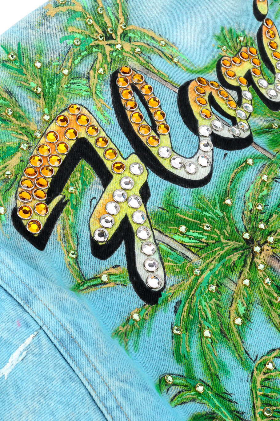 Vintage Tony Alamo Florida Denim Jacket embellished Florida lettering closeup @Recessla