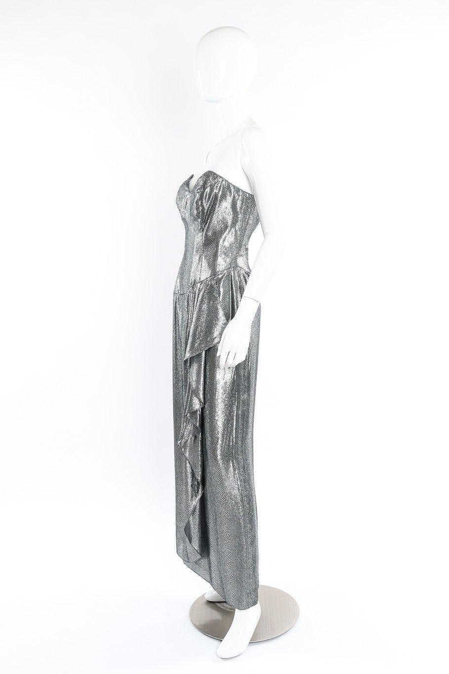 Metallic dress by Tracy Mills on mannequin side @recessla