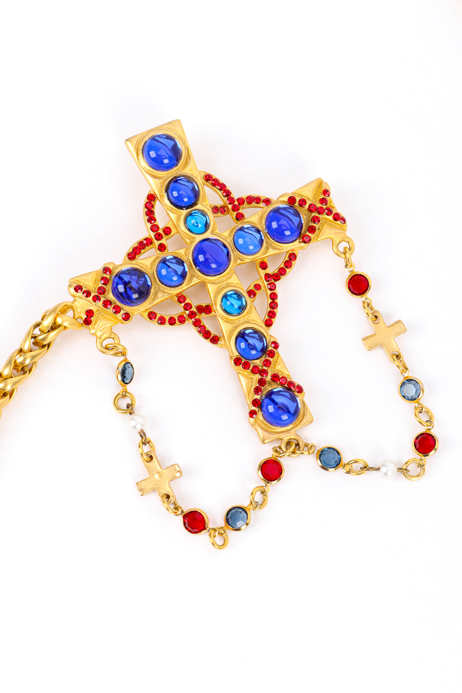 Vintage Ugo Correani Double Pin Chain Brooch cross pendant closeup @recess la