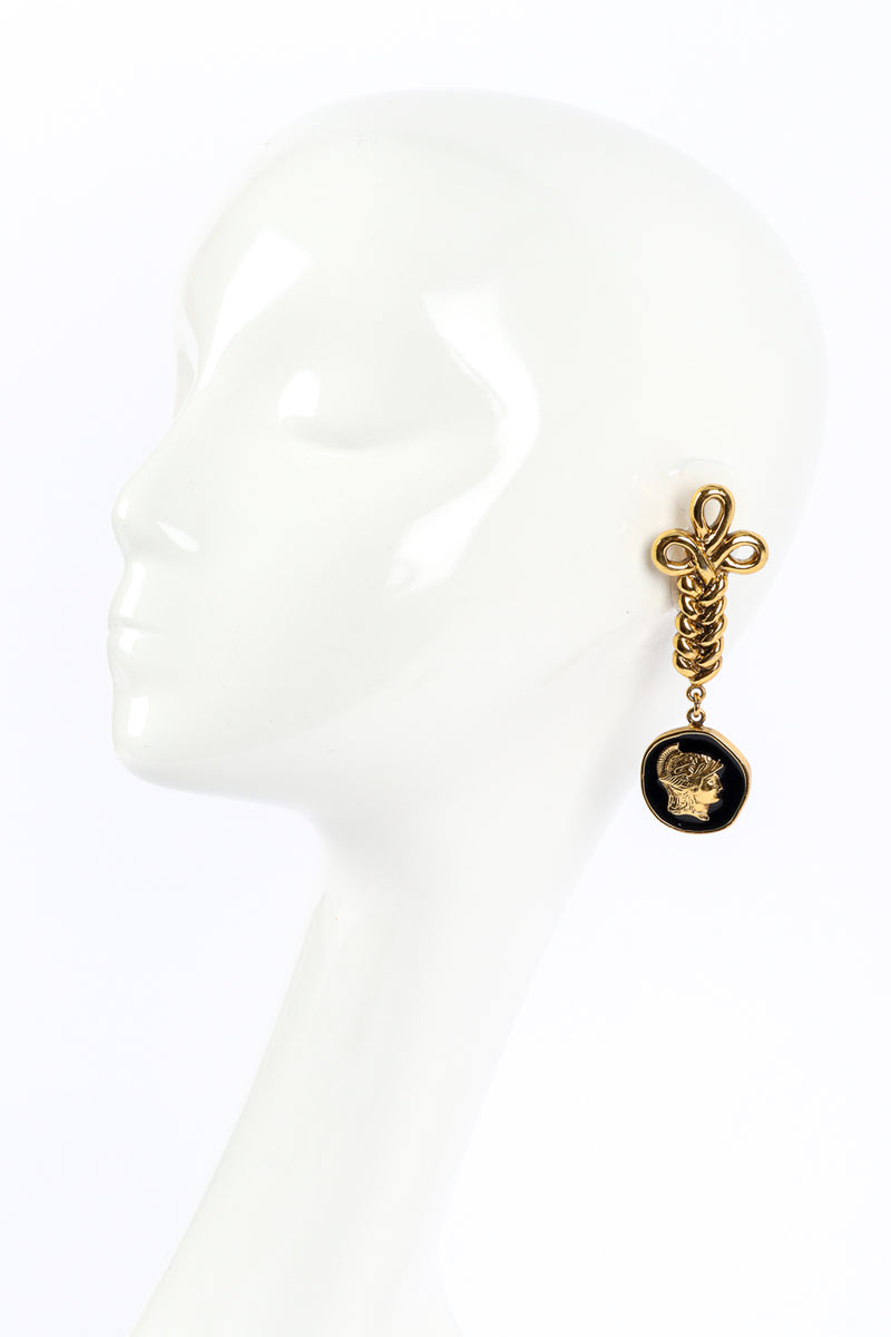 Vintage Ugo Correani Roman Medallion Drop Earrings on mannequin @recessla