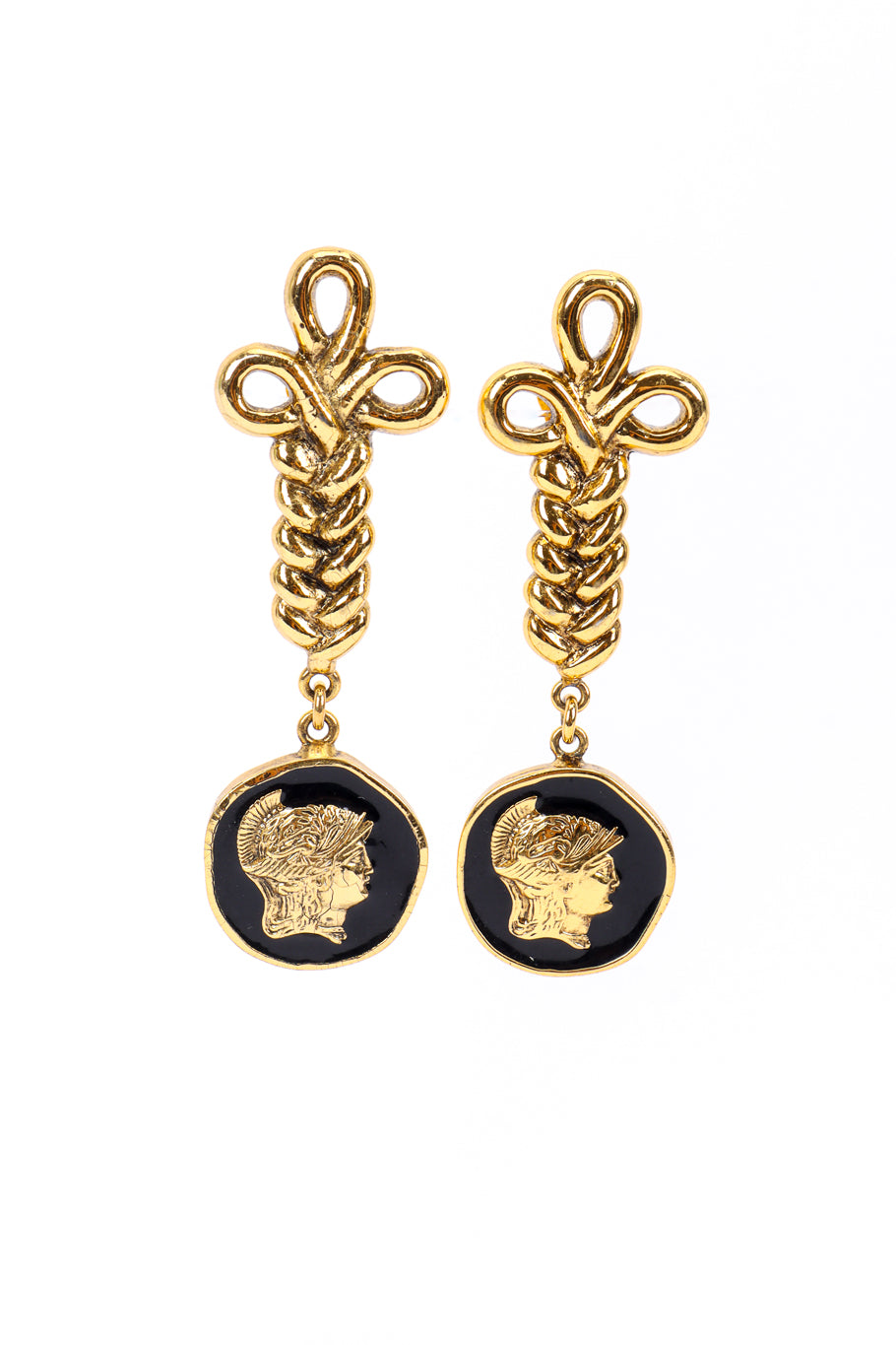 Vintage Ugo Correani Roman Medallion Drop Earrings front @recessla