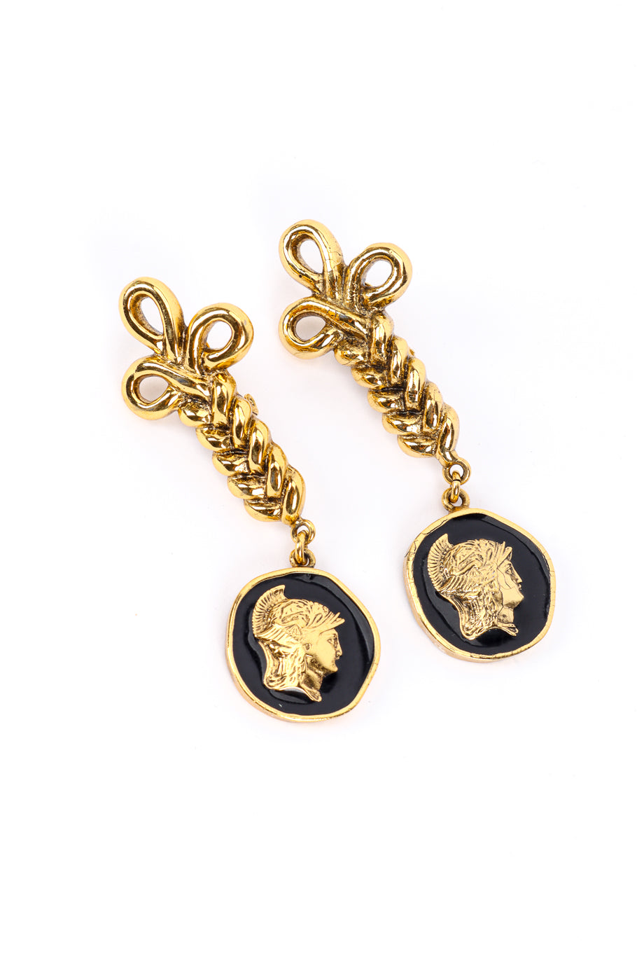 Vintage Ugo Correani Roman Medallion Drop Earrings 3/4 front @recessla
