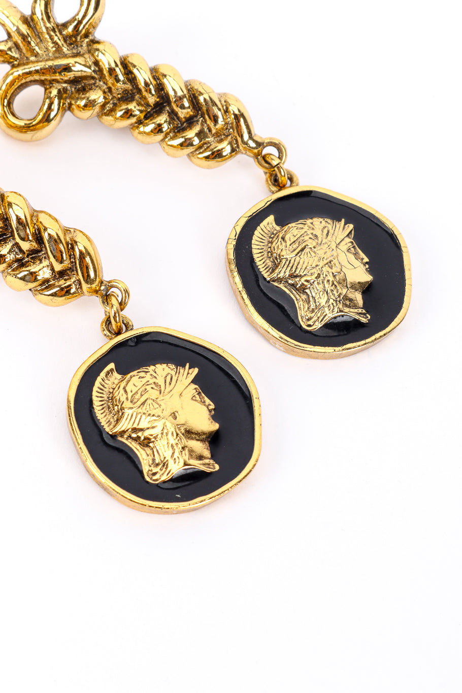Vintage Ugo Correani Roman Medallion Drop Earrings medallion closeup @recessla