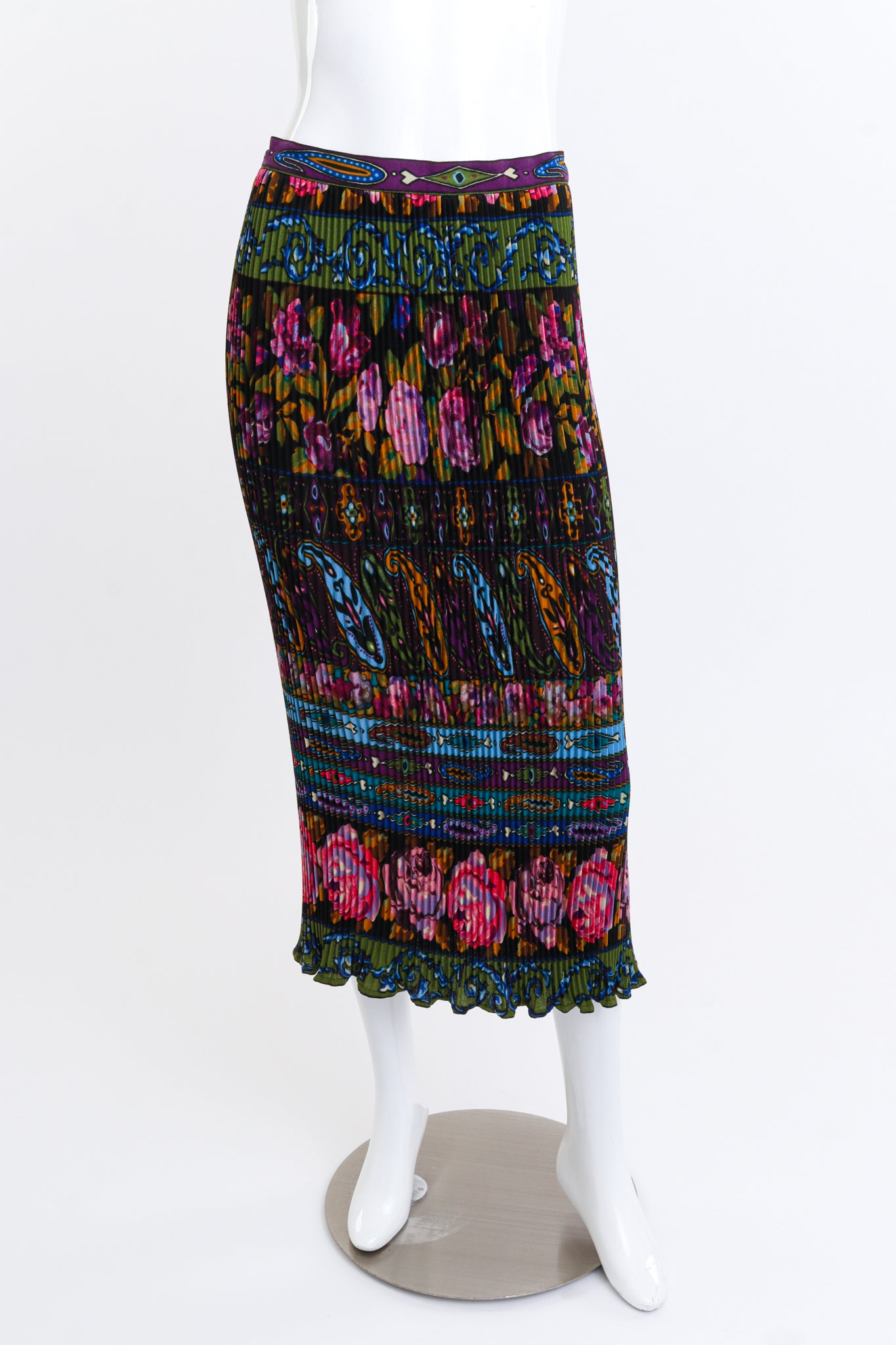 Emanuel Ungaro Pleated Floral Paisley Skirt front on mannequin @recess la