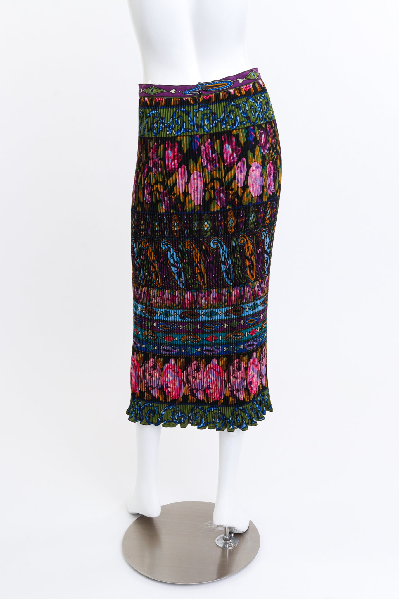 Emanuel Ungaro Pleated Floral Paisley Skirt back on mannequin @recess la