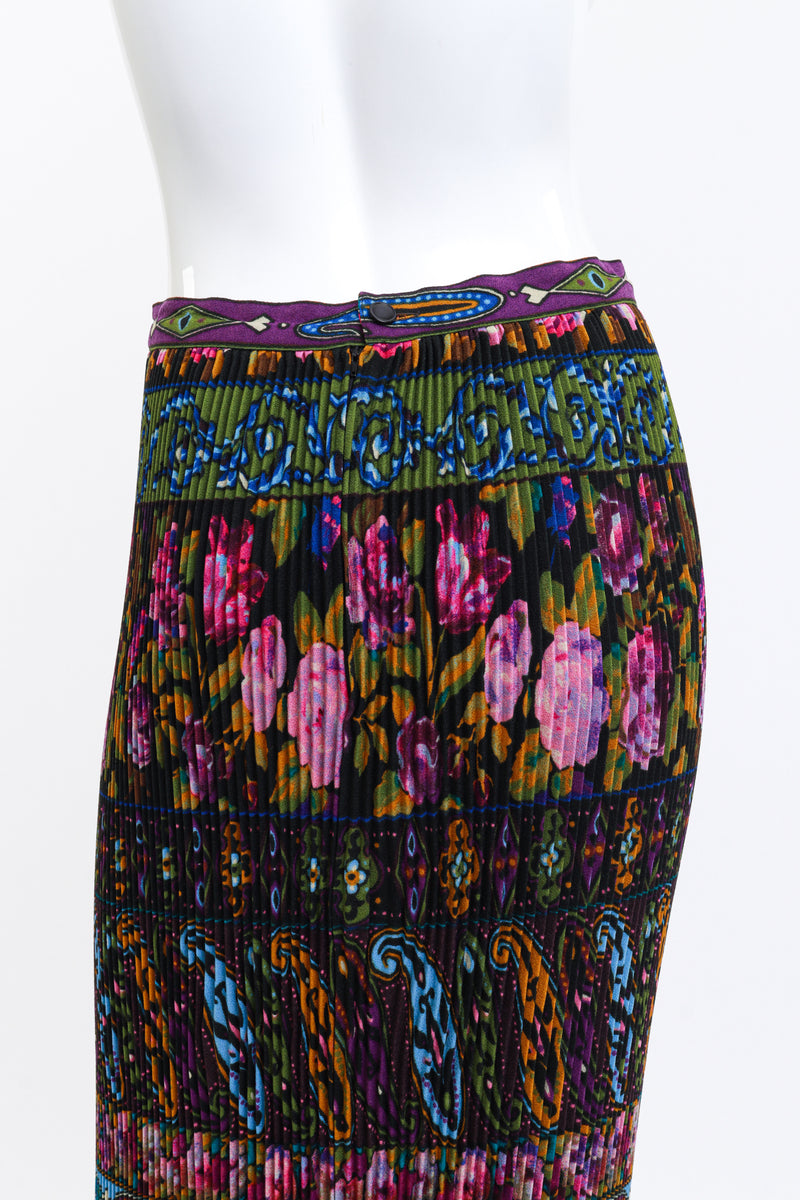 Emanuel Ungaro Pleated Floral Paisley Skirt back on mannequin closeup @recess la