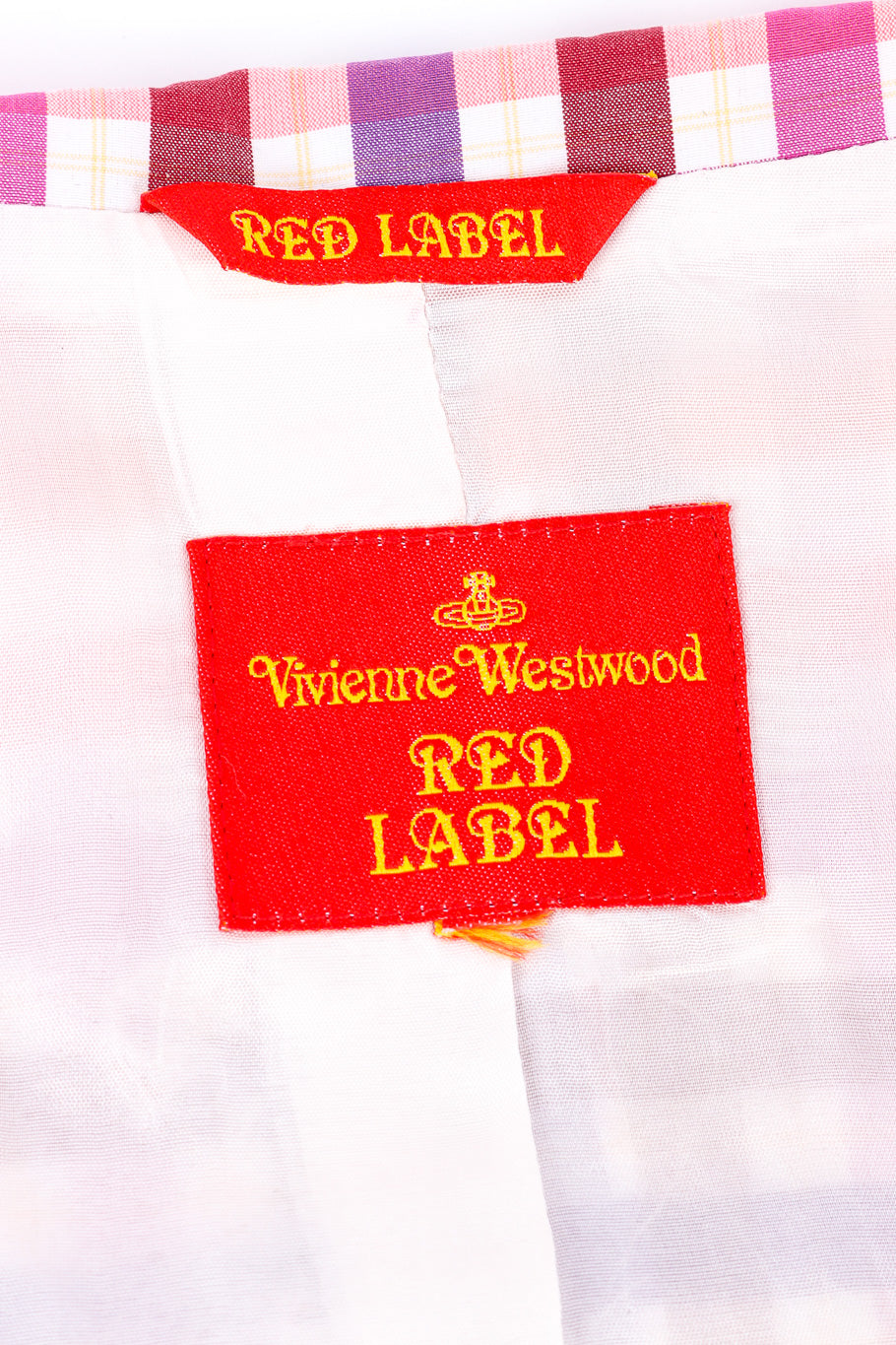 Pastel gingham jacket by Vivienne Westwood flat lay label @recessla