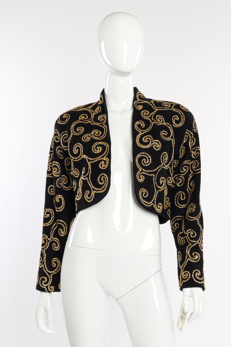 Suede Ribbon Swirl Bolero Jacket by Vakko on mannequin @recessla