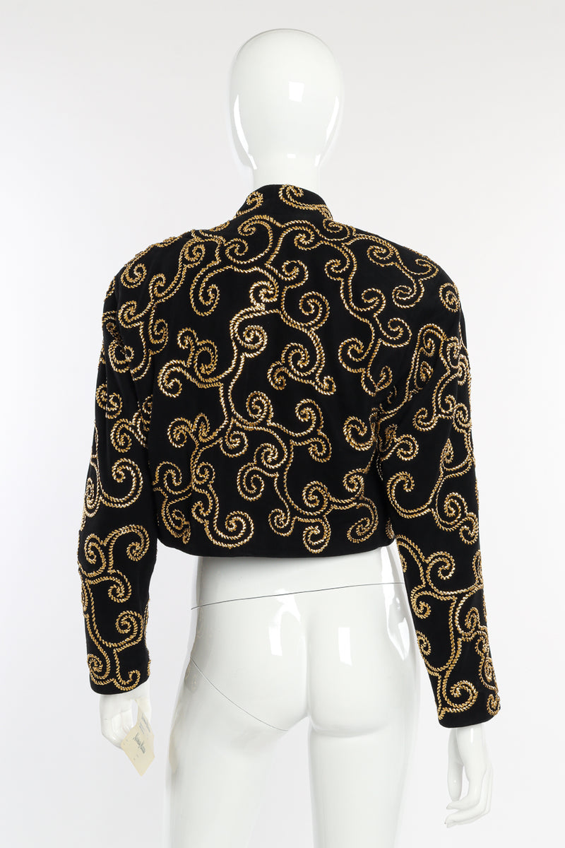 Suede Ribbon Swirl Bolero Jacket by Vakko on mannequin back @recessla