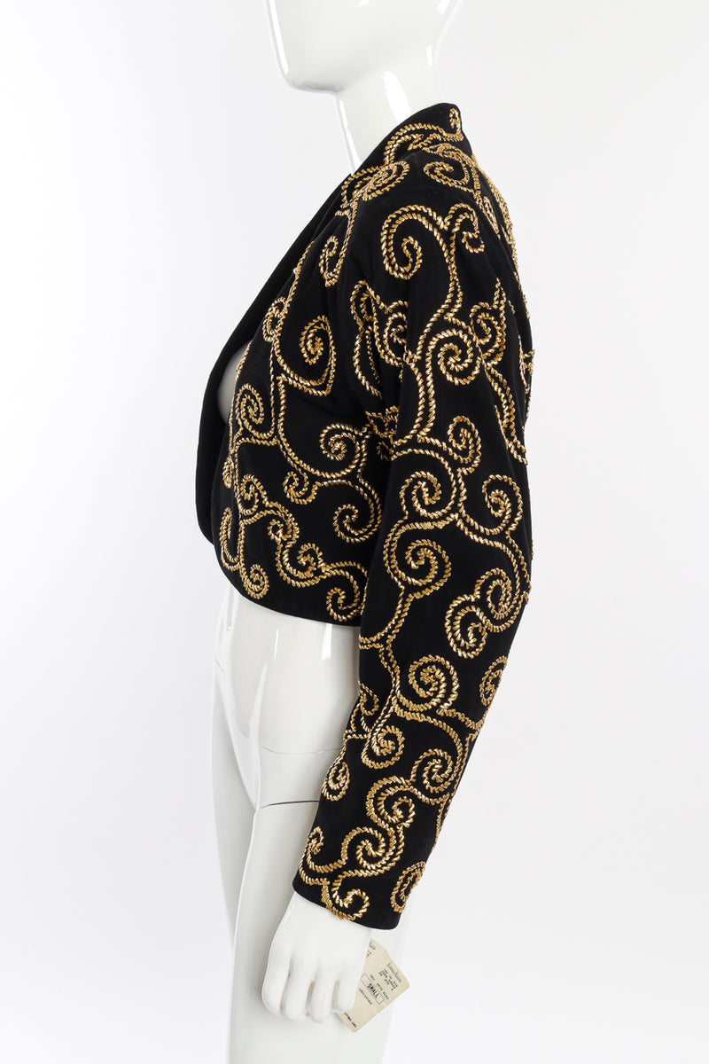 Suede Ribbon Swirl Bolero Jacket by Vakko on mannequin side @recessla