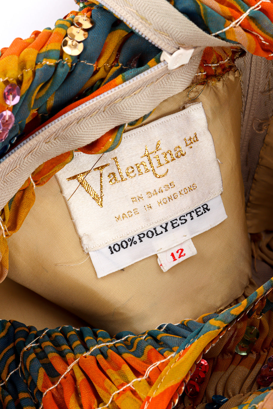 Vintage Valentina Shirred Sequin Maxi Dress signature label closeup @recessla