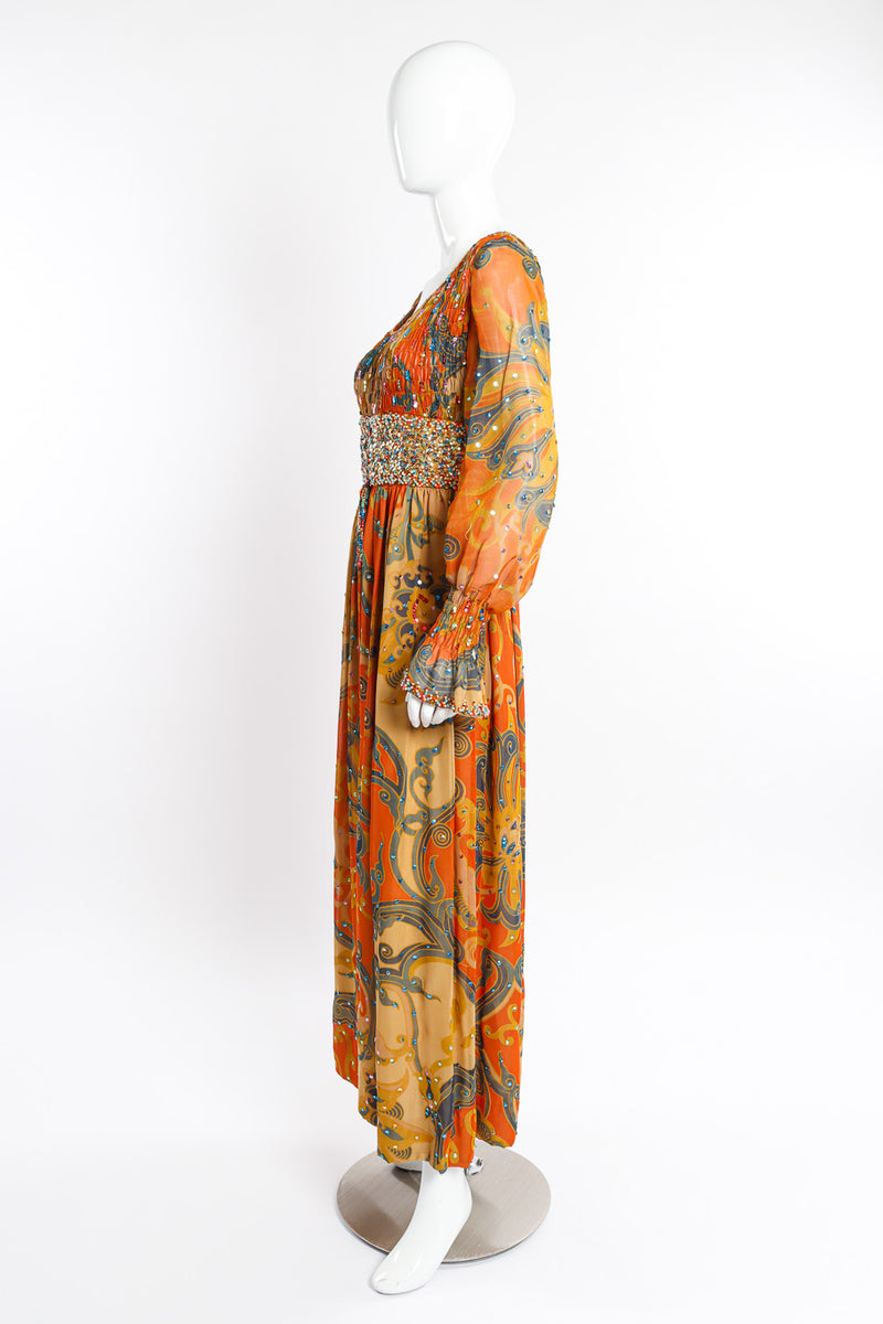 Vintage Valentina Shirred Sequin Maxi Dress side view on mannequin @recessla