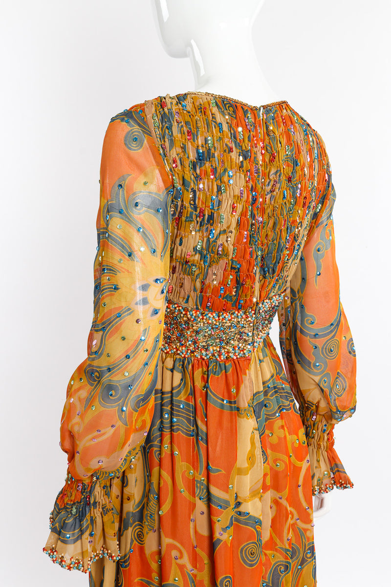 Vintage Valentina Shirred Sequin Maxi Dress back view on mannequin closeup @recessla
