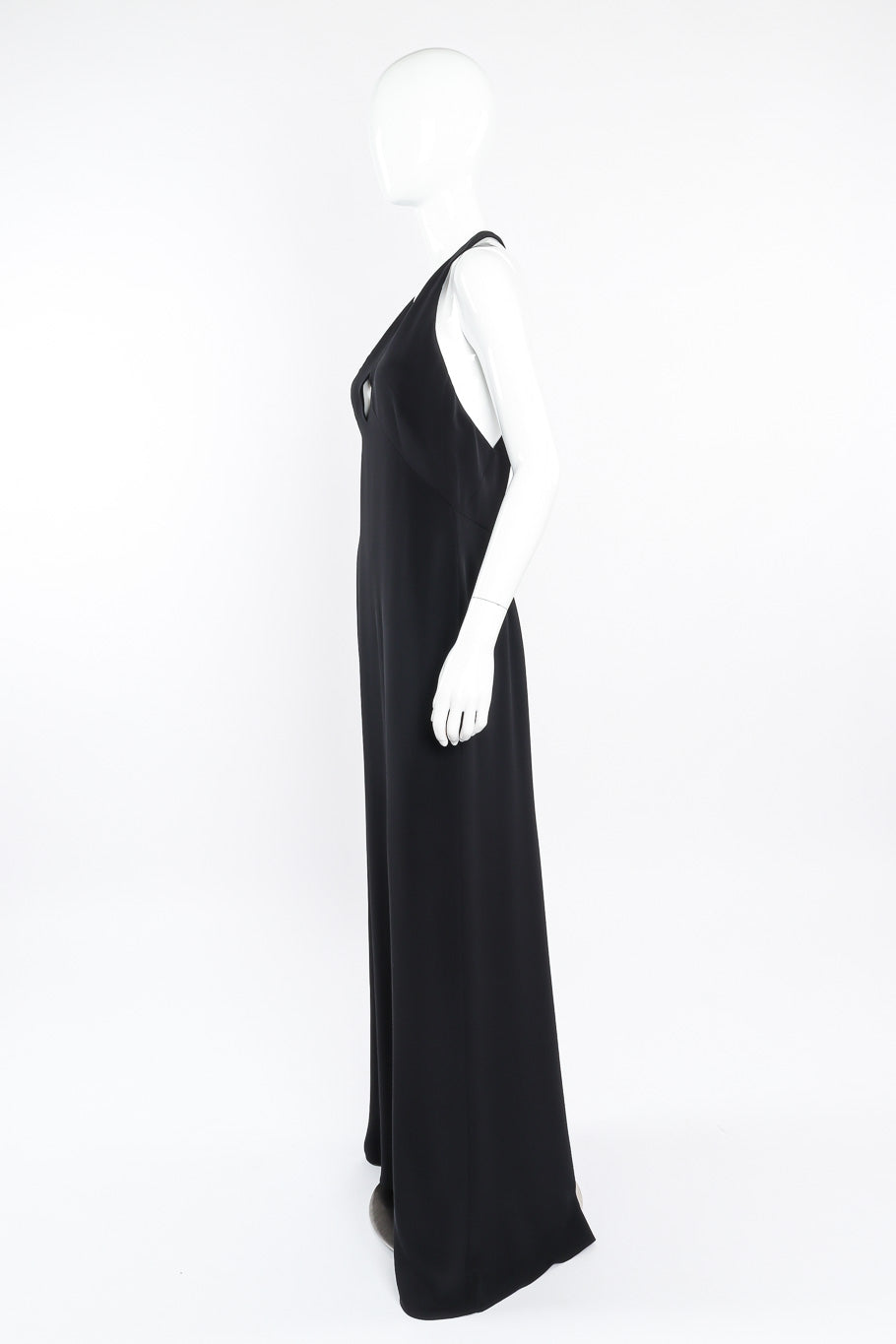 Valentino open back halter gown on side view on mannequin @recessla