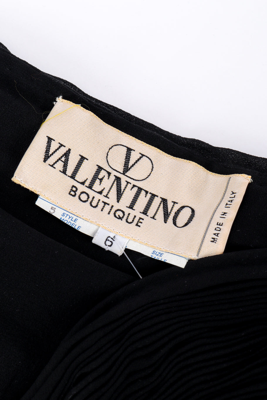Valentino Ruched Bustier Off Shoulder Gown signature label closeup @recessla