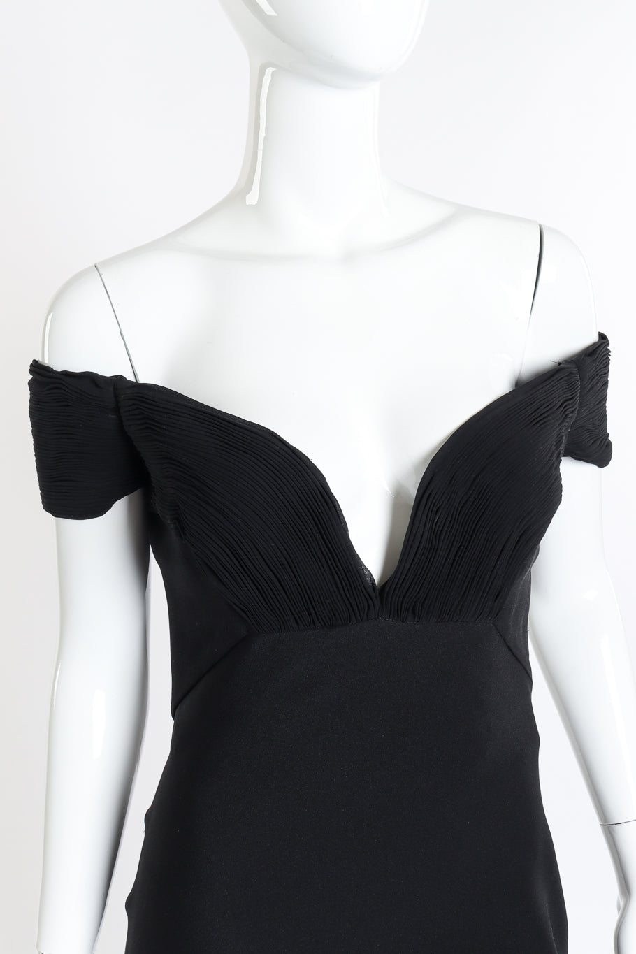 Valentino Ruched Bustier Off Shoulder Gown front on mannequin closeup @recessla