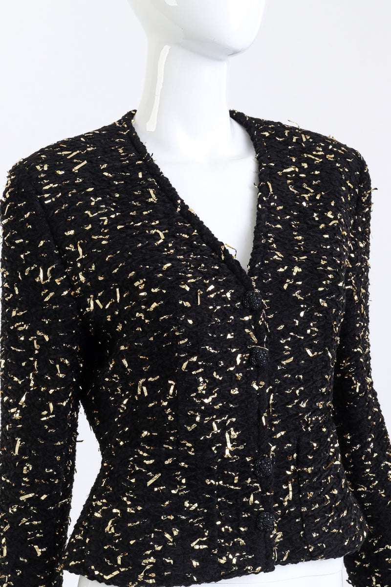 Vintage Valentino Night Tinsel Textured Jacket front on mannequin closeup @recess la