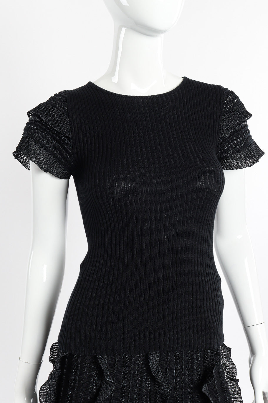 Ribbed Ruffle Knit Top & Skirt Set by Valentino on mannequin top close @recessla