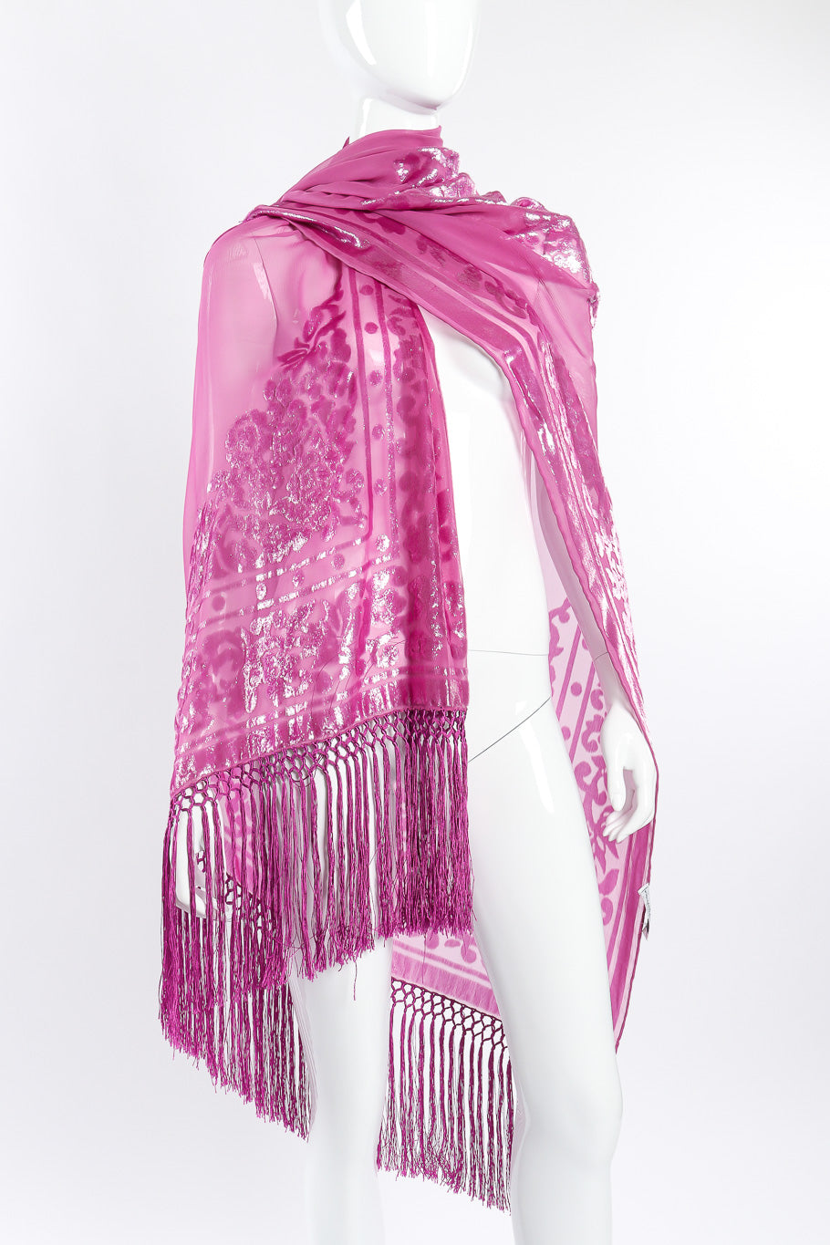 Metallic velvet silk scarf by Valentino around mannequins shoulders @recessla 