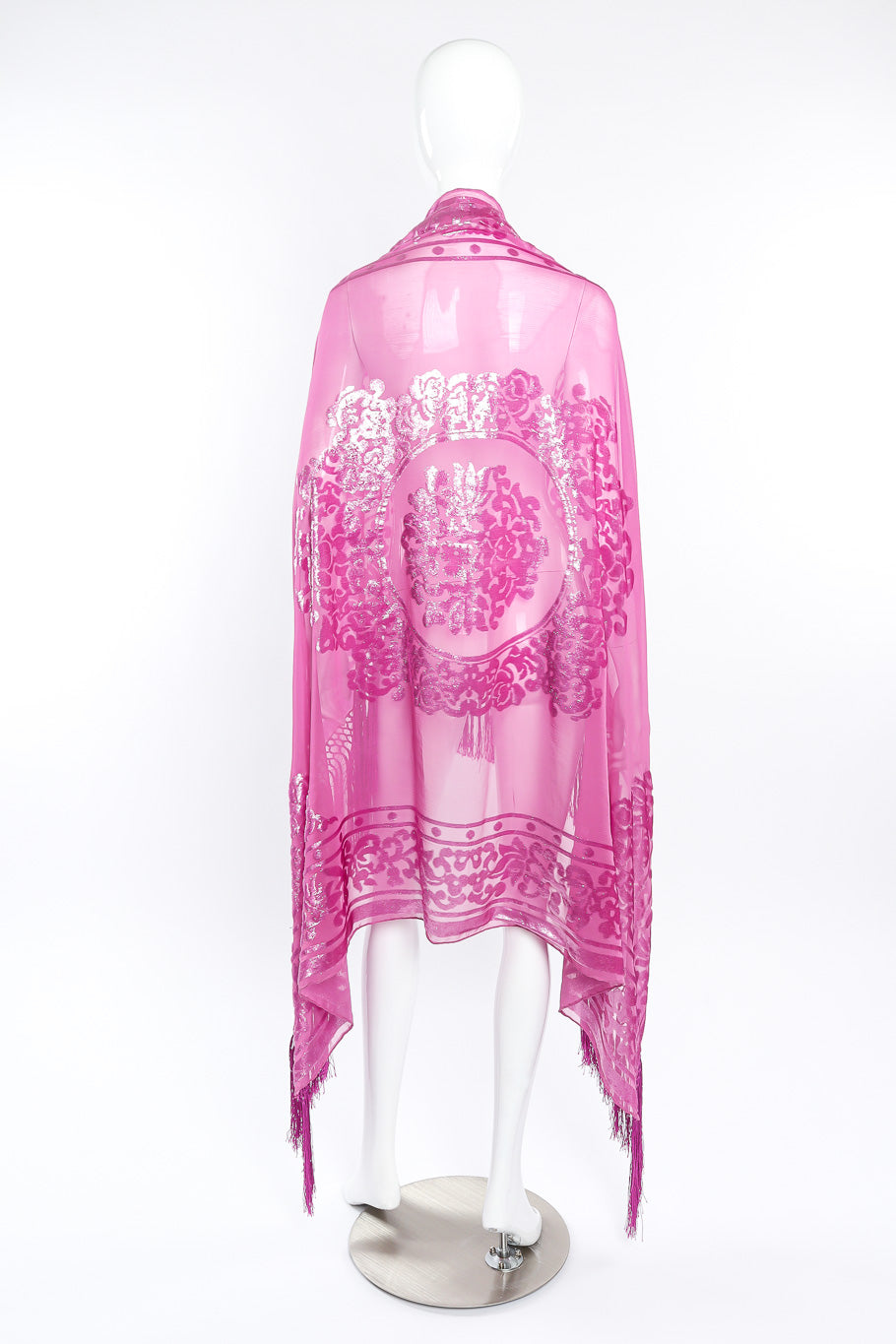 Velvet fringe shawl by Valentino on mannequin back @recessla