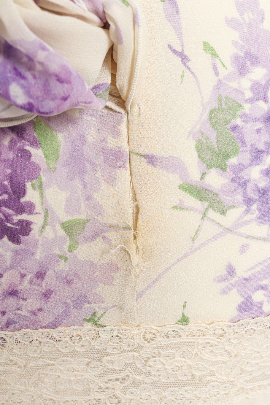 Vintage Valentino Floral Lace Maxi Dress tear closeup @Recessla