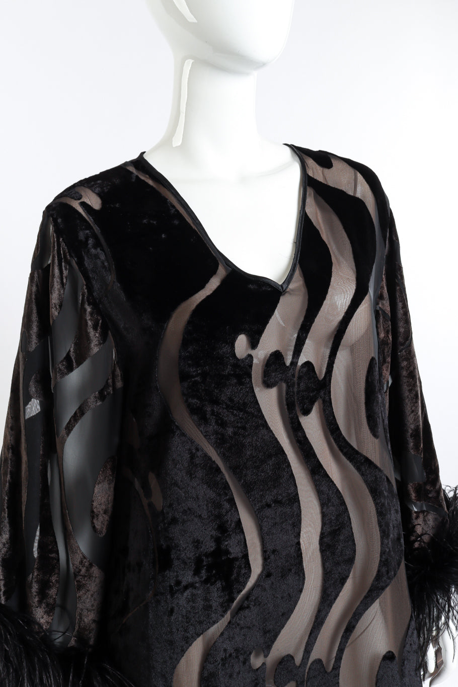 Valentino Feather & Velvet Caftan detail on mannequin @RECESS LA