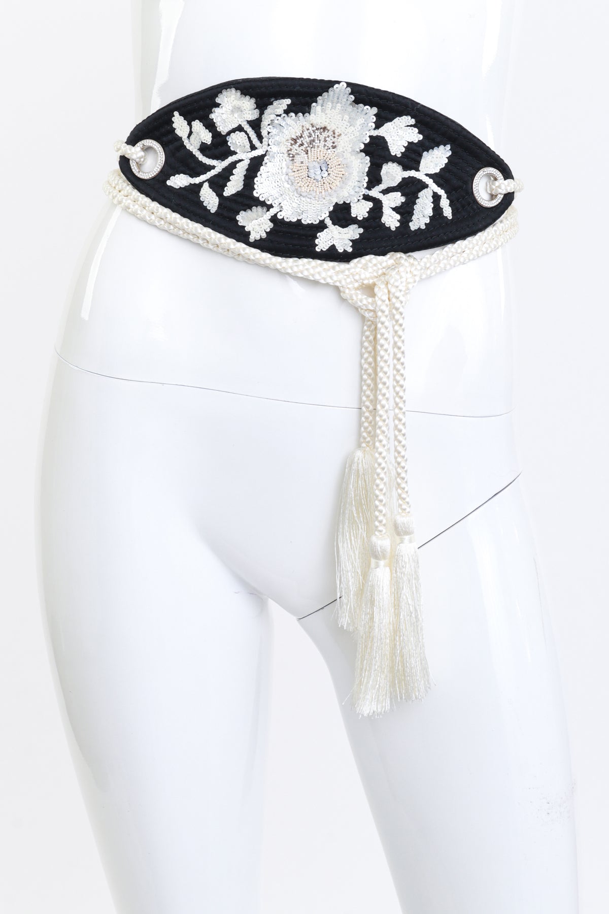Braided Black and White Beaded Colorful Tassel Waist Belt Artisan Handmade Beaded Braided Rope Belt, Cotton Wrap Waist Tie, Women Dress  main image 4