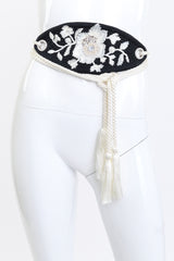 Valentino Silk Floral Beaded Tassel Belt on mannequin @recess la