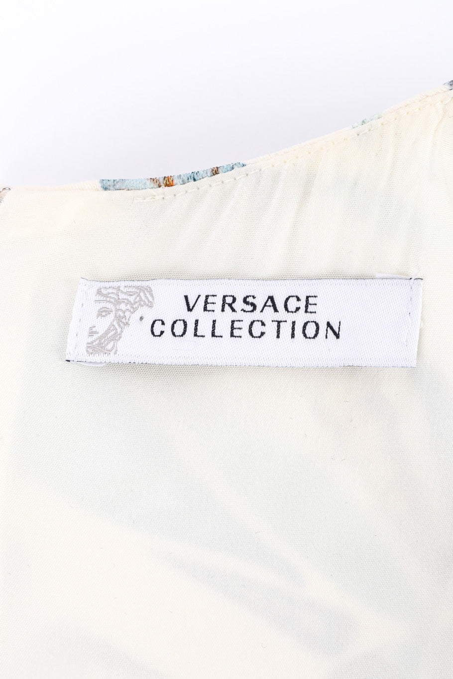 Versace Plume Print Mini Dress label closeup @Recessla
