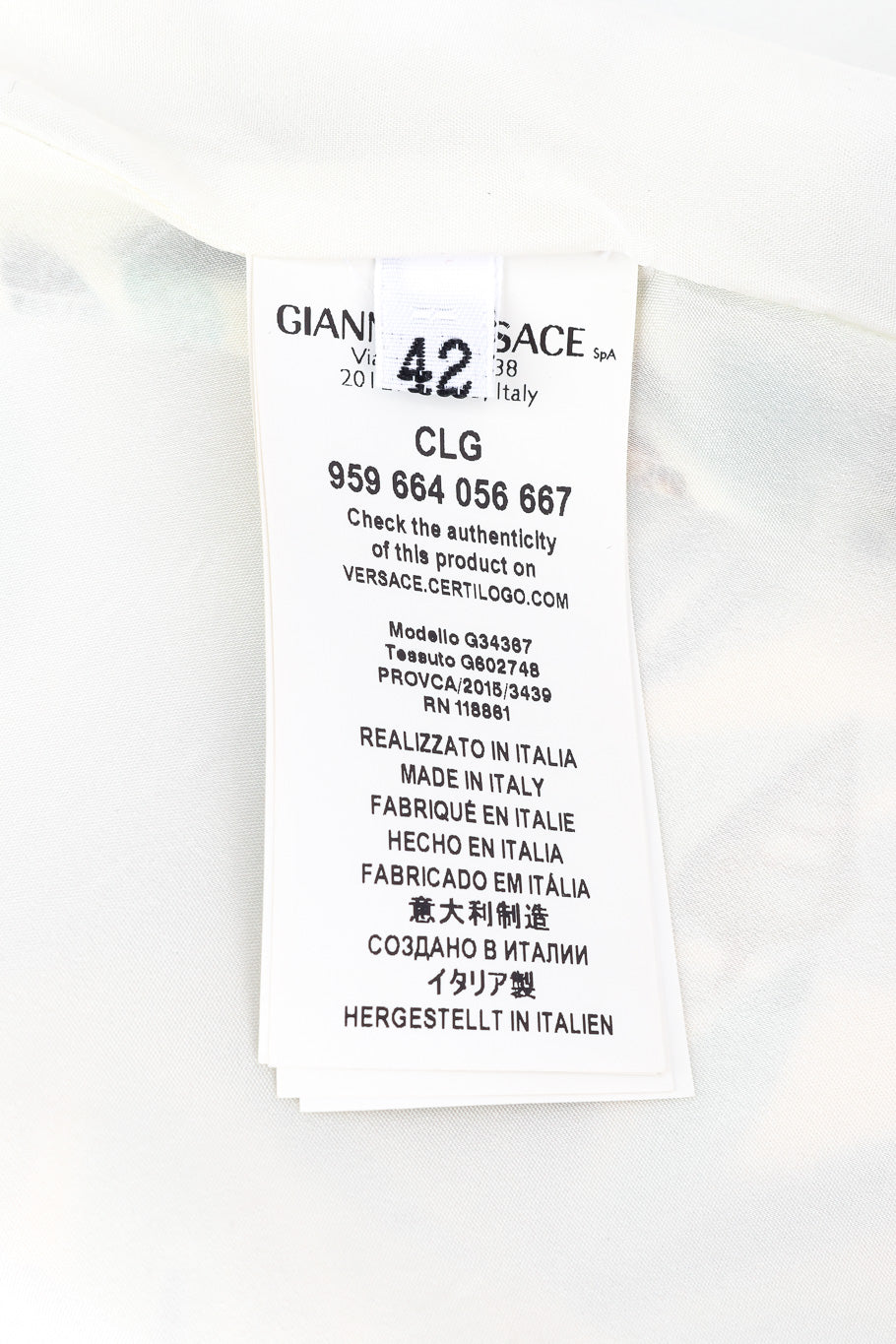 Versace Plume Print Mini Dress size and origin label closeup @Recessla