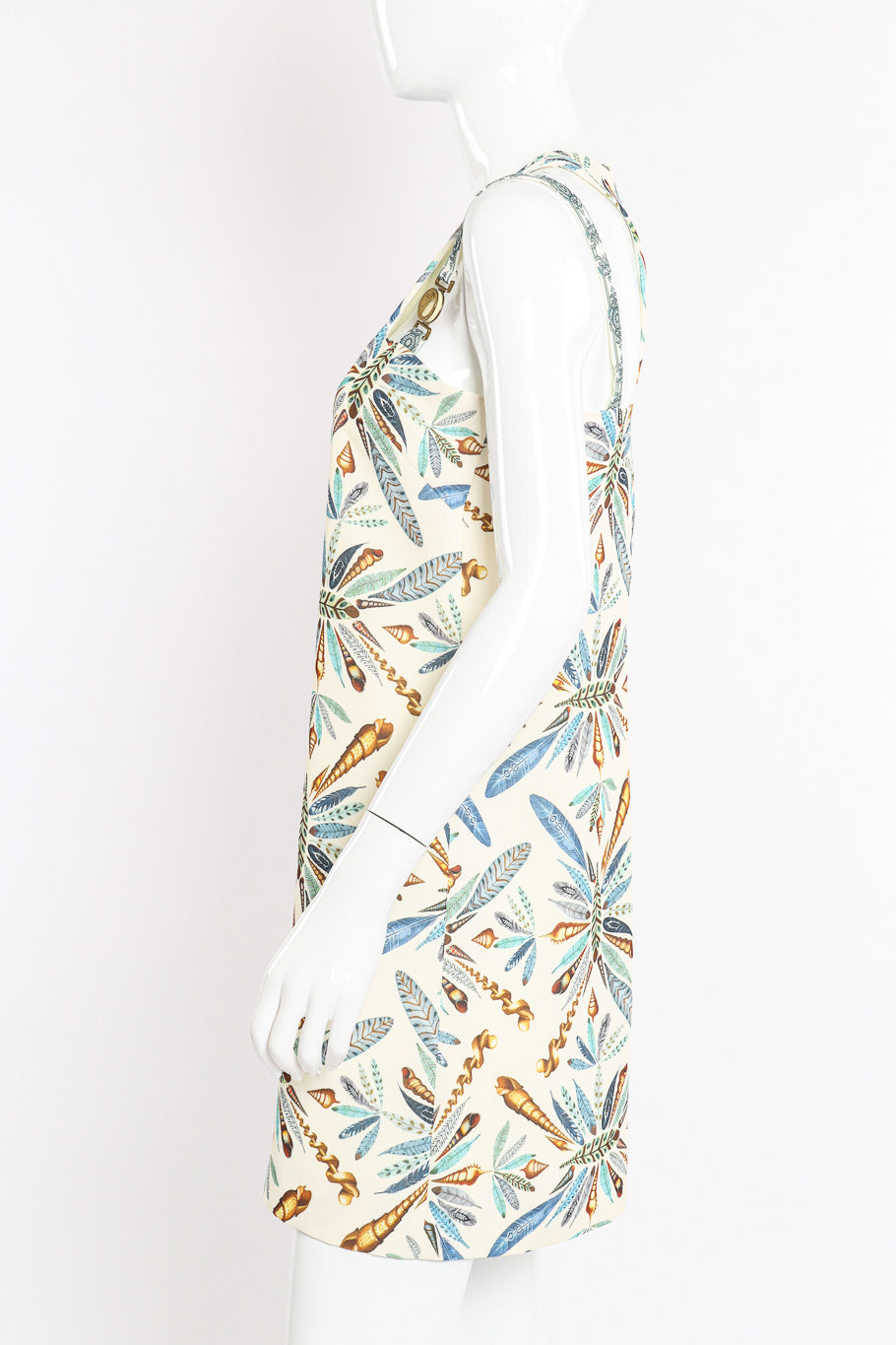 Versace Plume Print Mini Dress side view closeup on mannequin @Recessla