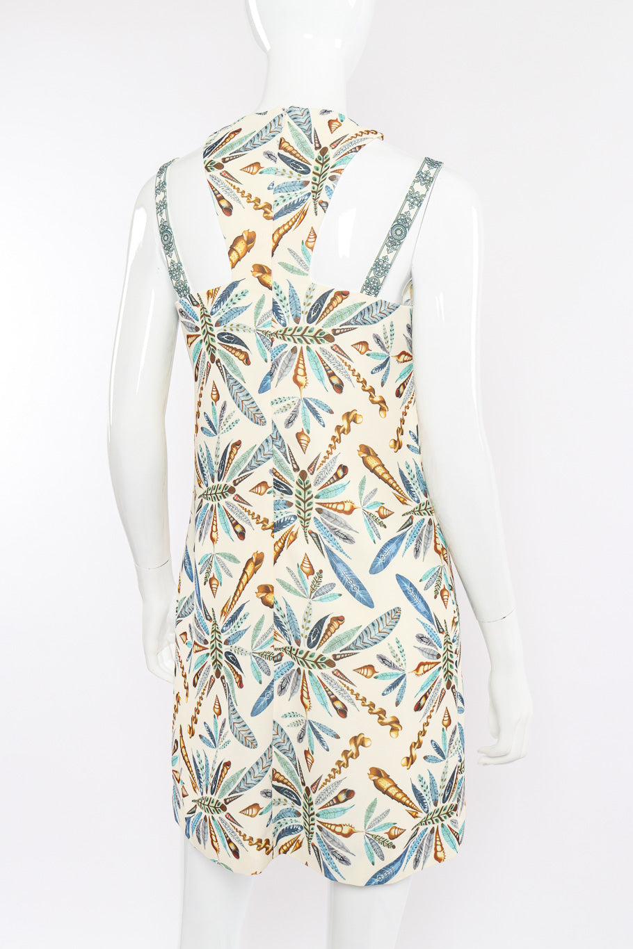 Versace Plume Print Mini Dress back view closeup on mannequin @Recessla