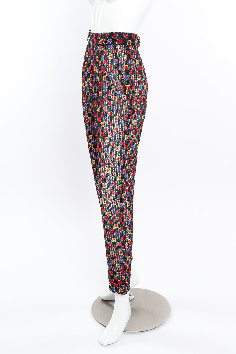 Vintage Gianni Versace Cord Mesh Checkered Rose Pant side view on mannequin @Recessla