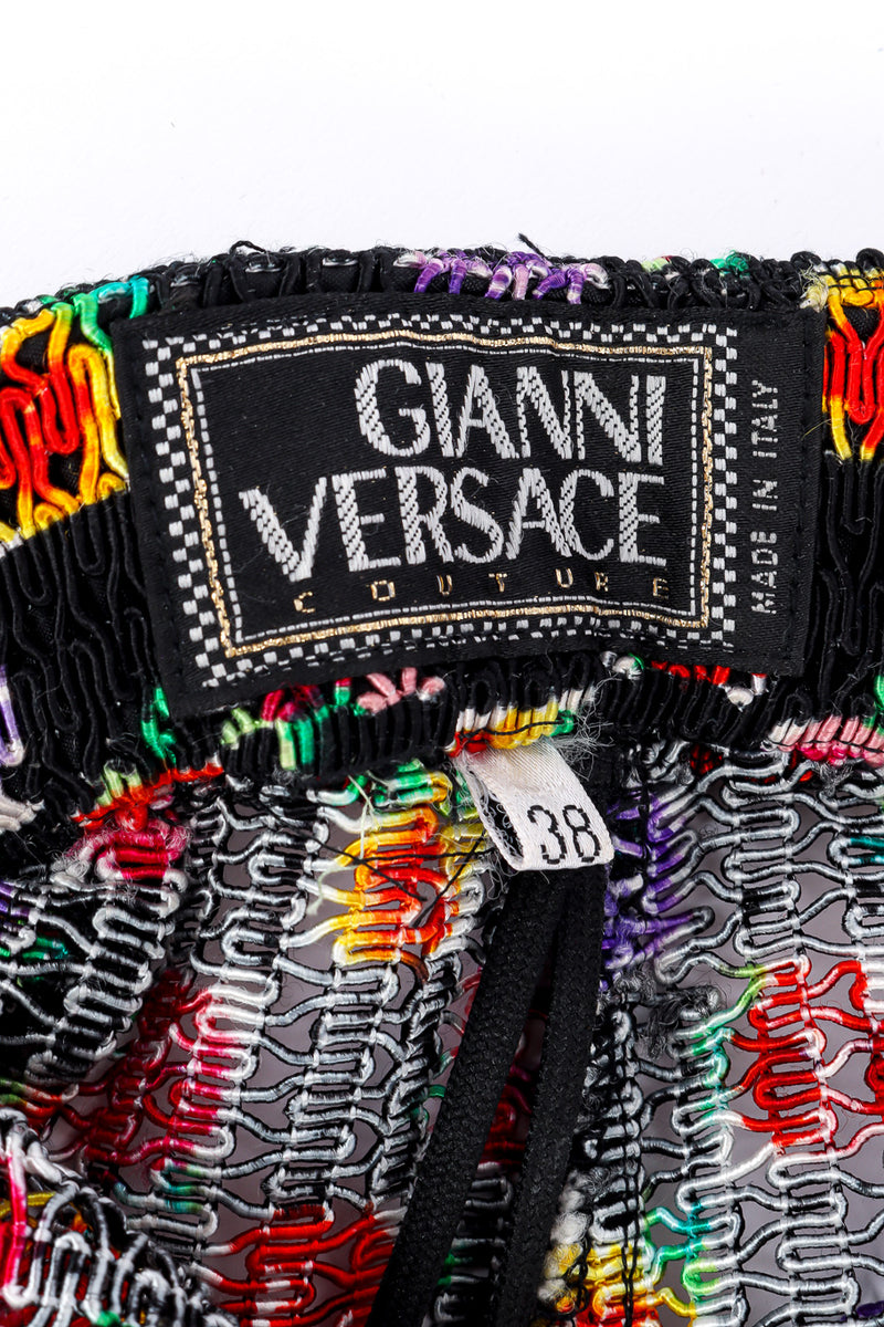 Vintage Gianni Versace Cord Mesh Checkered Rose Pant label closeup @Recessla