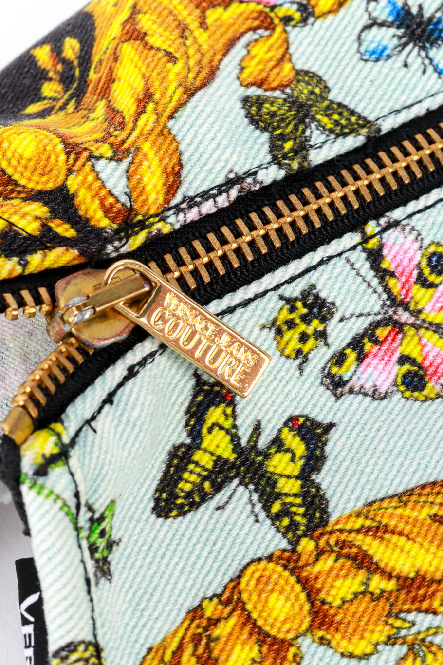 Vintage Versace Jeans Couture Baroque Ladybug Bustier Top zipper pull closeup @recess la