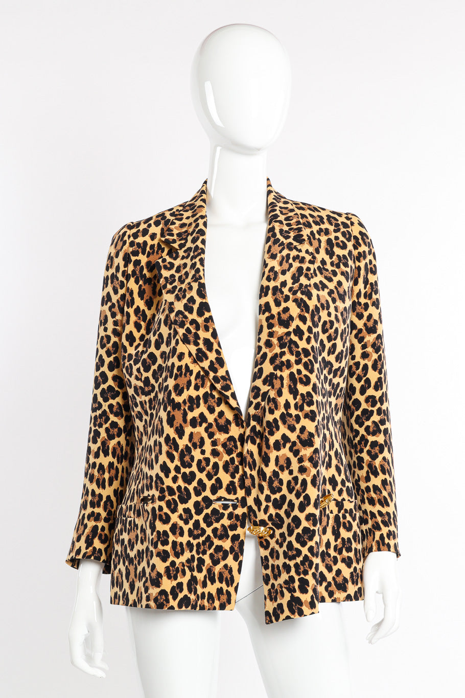 1992 S/S Silk Leopard Print Blazer by Versace on mannequin unbuttoned @recessla