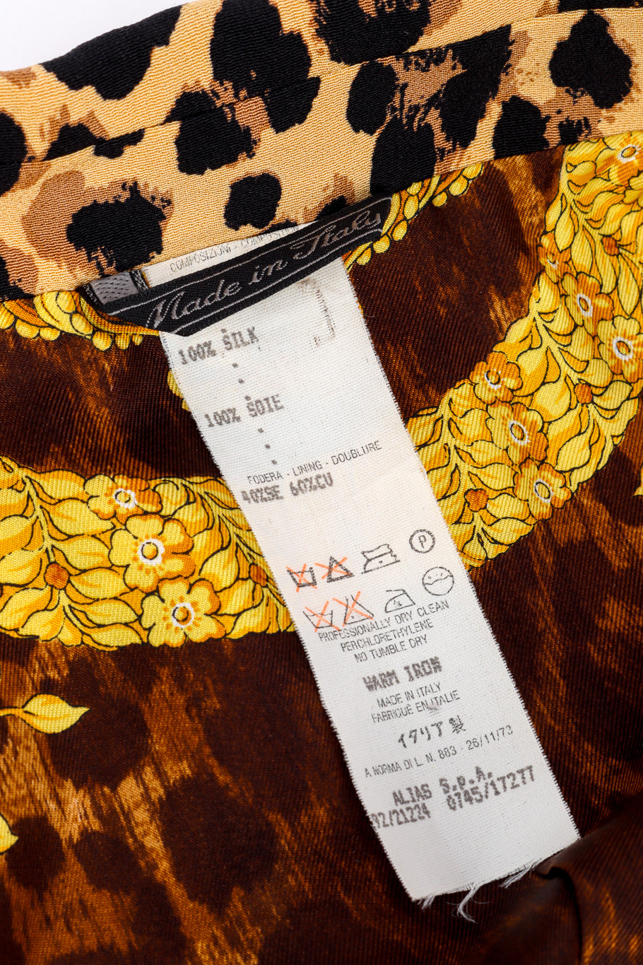 1992 S/S Silk Leopard Print Blazer by Versace fabric tag @recessla